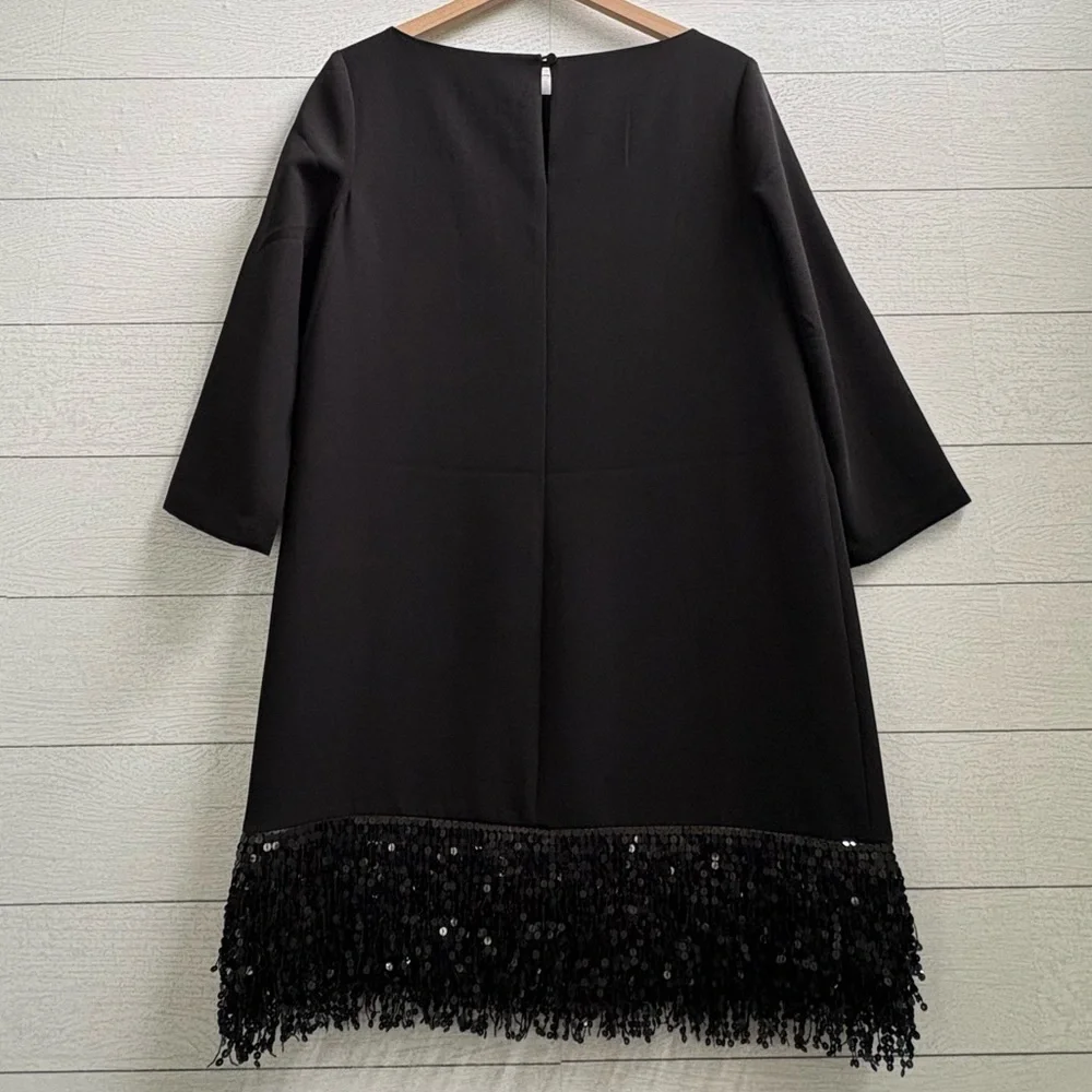 Kate Spade Sequin Fringe Hem Black Cocktail Party Mini Dress LBD Size 10